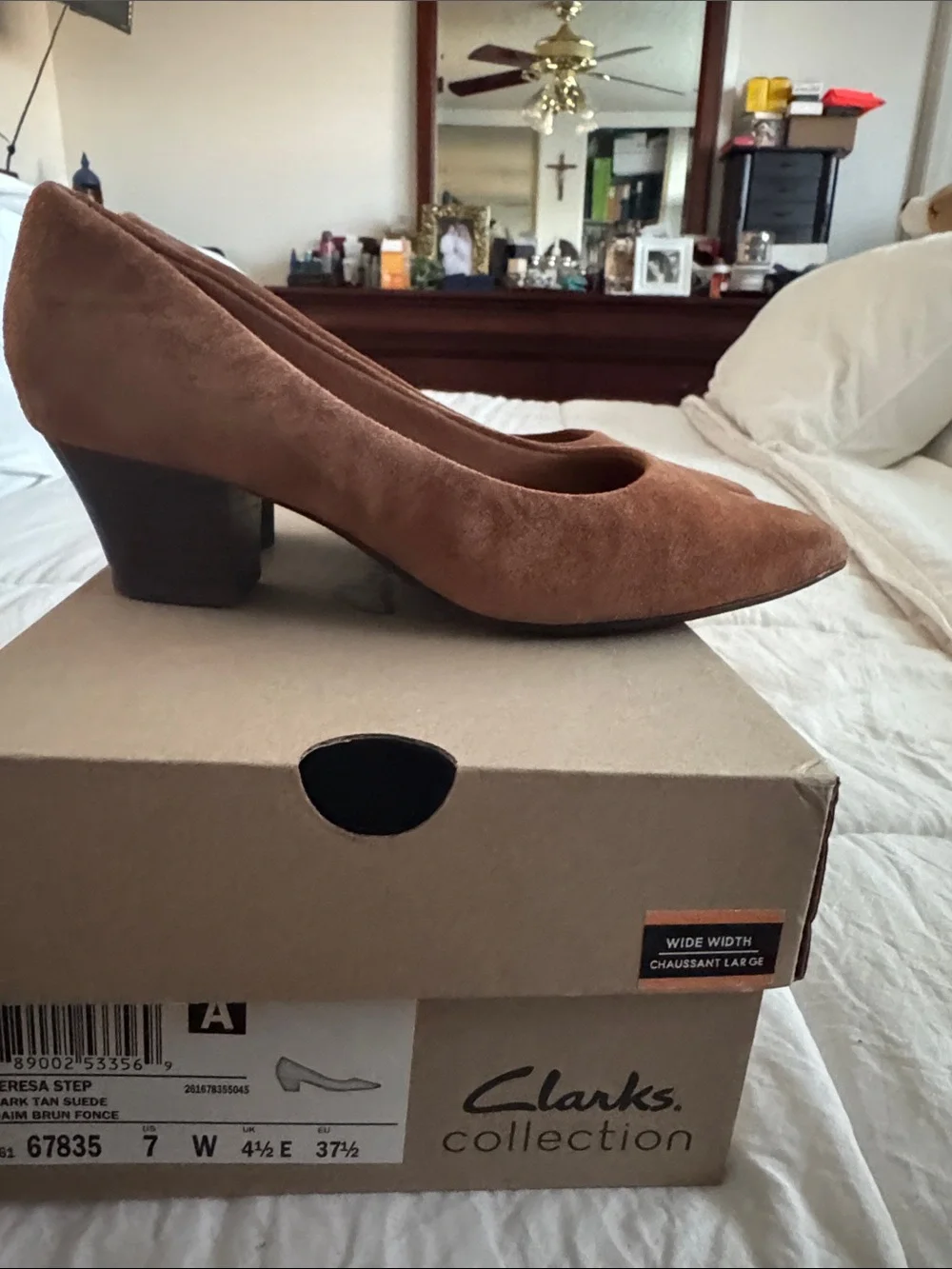 Clarks Women's Pointed Toe Suede Flats - Cognac Brown